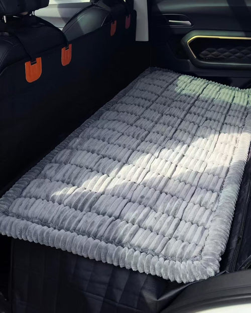 PupDeck Travel Bed, plush flannel top, grey